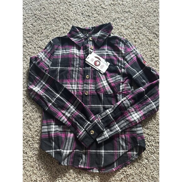 Canda Weather Gear Girl Plaid Flannel purple black Button up long sleeve Small - Picture 1 of 8